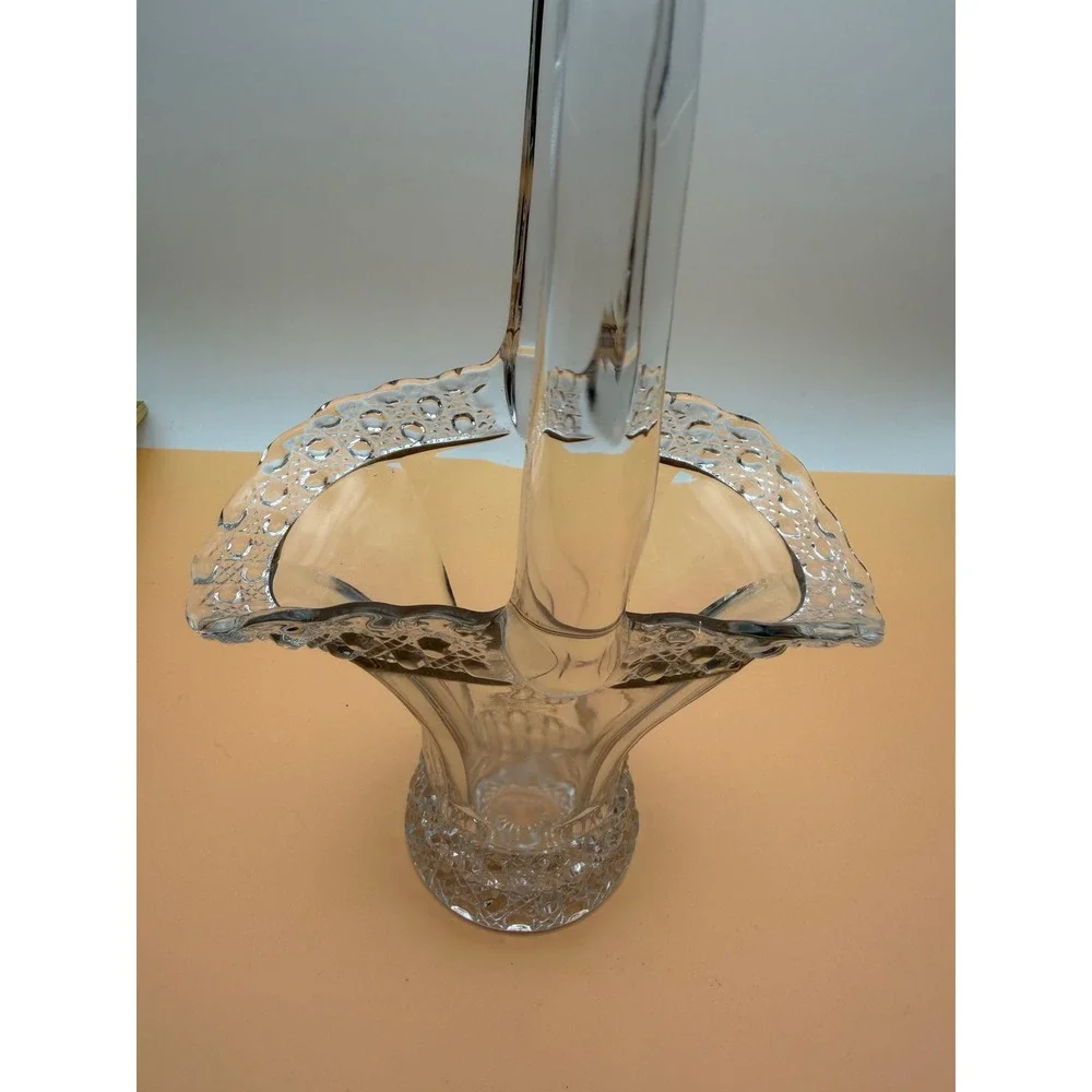 New Martinsville Clear Glass Basket Meadow Wreath Etch Radiance 1930s Vintage